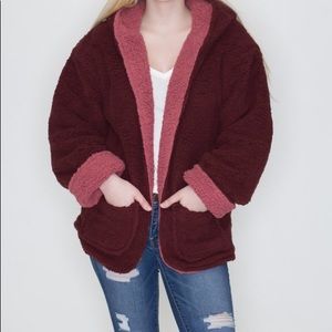 reversible sherpa hoodie jacket fluffy and cozy